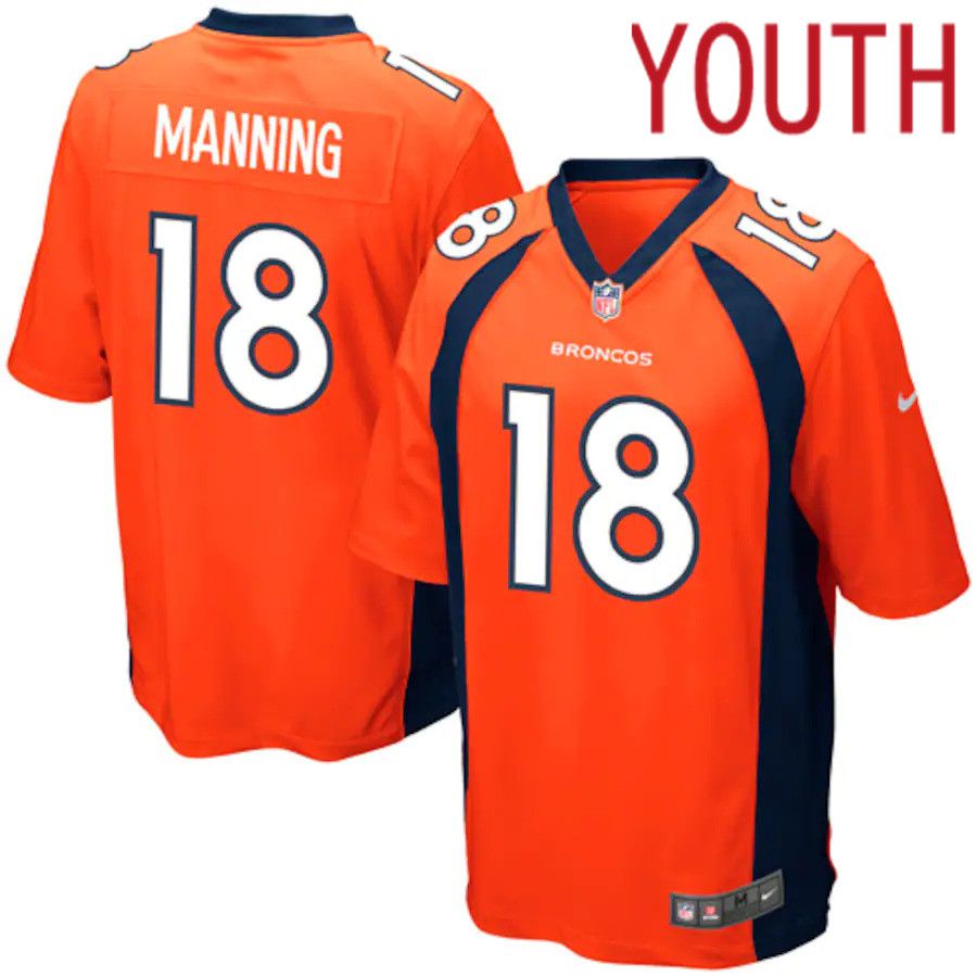 Youth Denver Broncos 18 Peyton Manning Nike Orange Team Color Game NFL Jersey